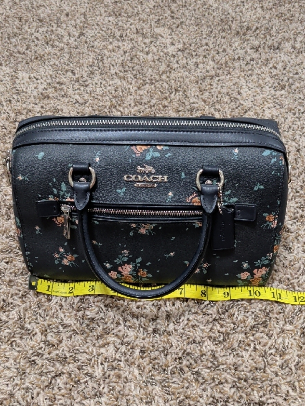 Coach Rowan mightnight navy rose bouquet floral dome satchel bag - Picture 10 of 13
